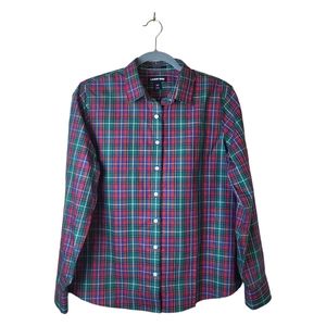 Lands' End Plaid No Iron Supima Cotton Button Down Shirt Size 10 Petite